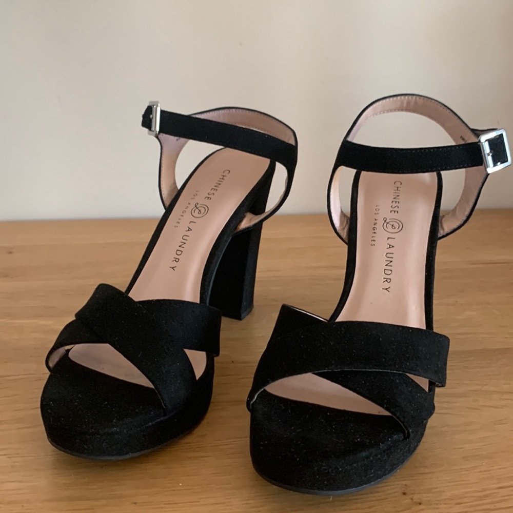 Black suede high heel sandals, size 7.5 - Chinese Laundry